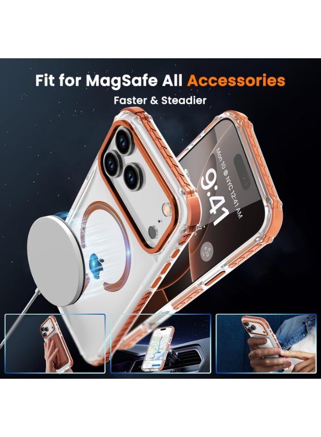 HaDoii Strong Magnetic Case for iPhone 17 Pro Max 6.9-Inch,[Compatible with Magsafe] [Aluminum Camera Frame] Clear Slim Shockproof Protective Phone Cover-Transparent+Orange - Image 4